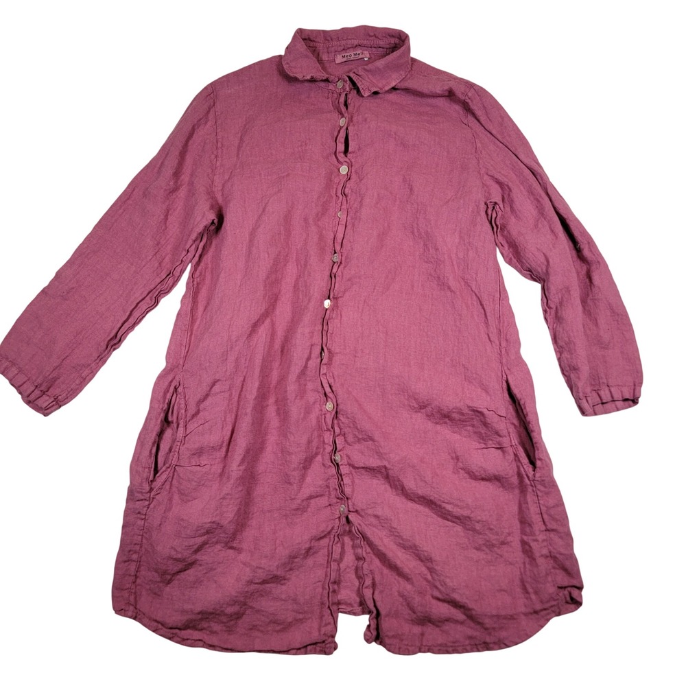 Meo‎ Meli Linen Button Front Shirt Dress Women's Red No Size Tag Made in Italy